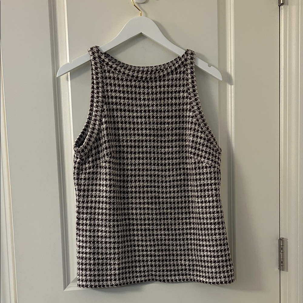 Houndstooth Sleeveless Top - Maroon and White